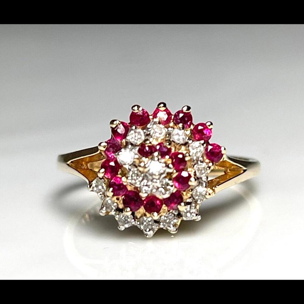 Ruby Ring 14K Galaxy Diamond Cosmic Whirl Celestial Natural Ruby Engagement July